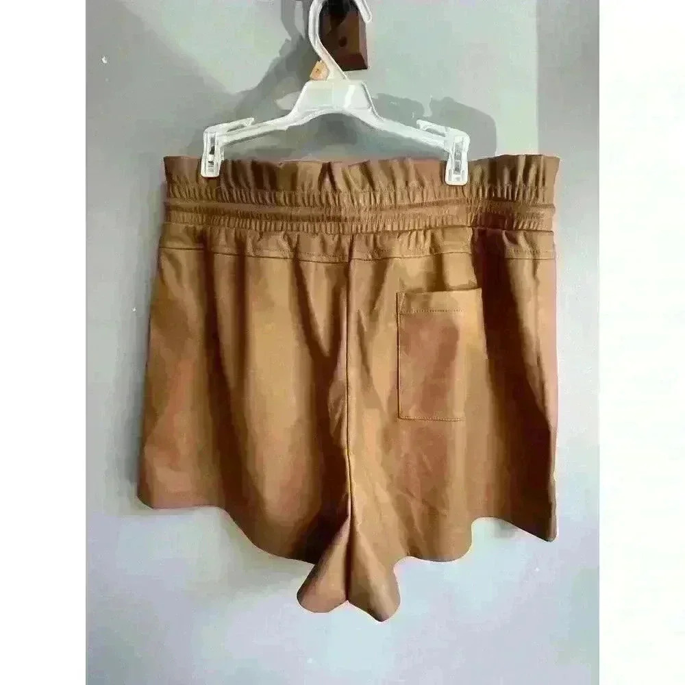 New! Philanthropy Tan Faux Leather Drawstring Shorts Size Large - Picture 5 of 5
